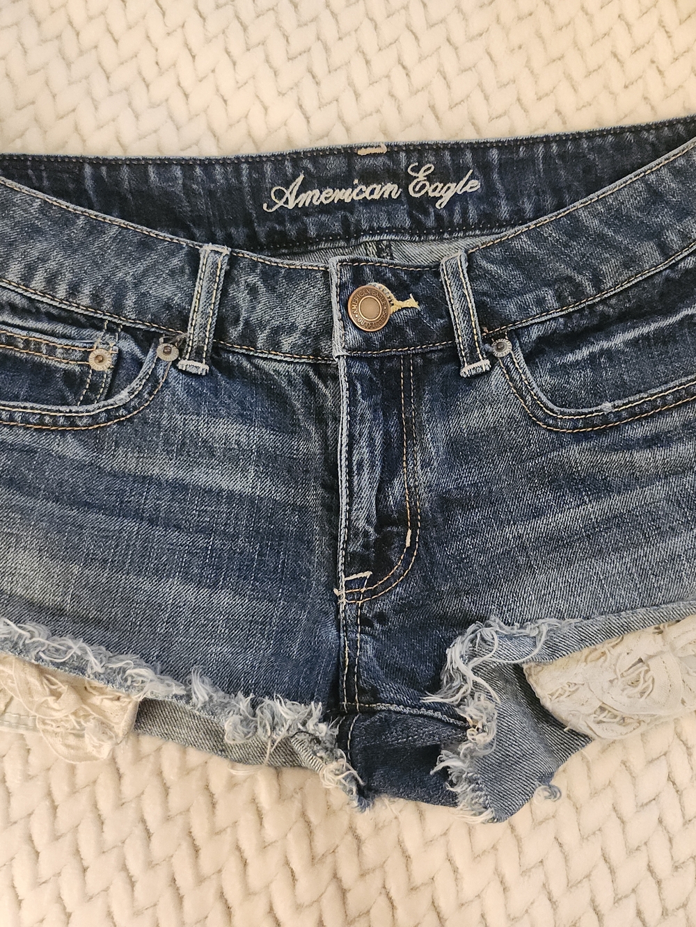 American Eagle Outfitters  Embroidered Pockets Denim Shorts - Blue
